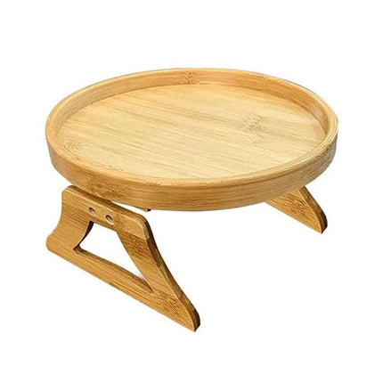 25cm Foldable Sofa Round Tray For Couch Armrest Wood Bamboo - bamboo armrest tray holding drinks and snacks, compact foldable design for living room