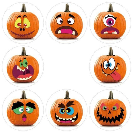 25mm Round Halloween Pumpkin Label Stickers, 500 Pcs Roll - sheet of 9 orange pumpkin face sticker labels for Halloween crafts and party favors