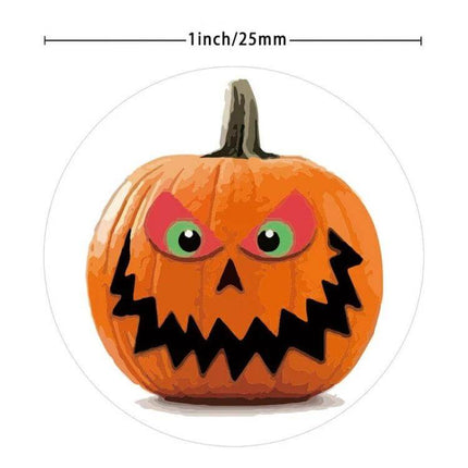 25mm Round Halloween Pumpkin Label Stickers, 500 Pcs Roll - orange jack-o'-lantern face sticker on eco-friendly 25mm round label roll
