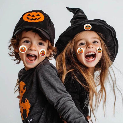 25mm Round Halloween Pumpkin Label Stickers, 500 Pcs Roll on kids' faces and hats, eco-friendly pumpkin label stickers for party favors and treat bags