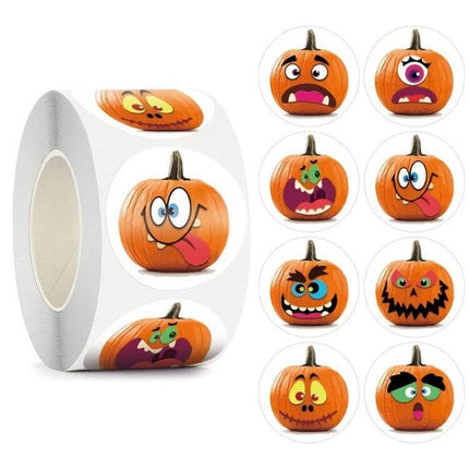 25mm Round Halloween Pumpkin Label Stickers, 500 Pcs Roll - eco-friendly round pumpkin face stickers on a roll for party favors, treat bags, crafts (25mm)