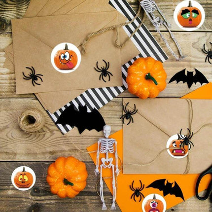 25mm Round Halloween Pumpkin Label Stickers, 500 Pcs Roll - eco-friendly round pumpkin sticker labels on envelopes and party favors