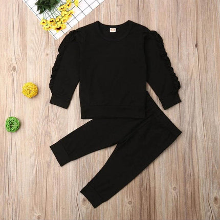 Infant Boys and Girls Long Sleeve 2-Piece Fall Outfit Set - black cotton sweatshirt and pants for cozy fall playdates