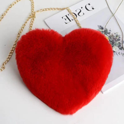 Plush Heart Shoulder Bag With Chain Strap Medium Pink