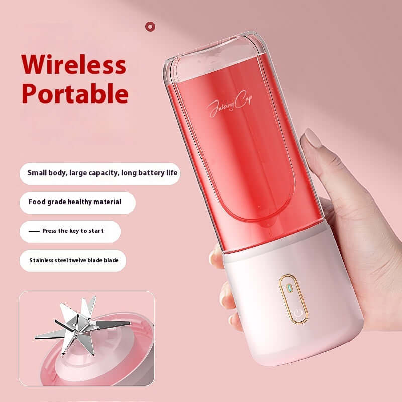 Wireless portable rechargeable juice blender with low noise, stainless steel twelve blade, and food grade material for healthy lifestyles