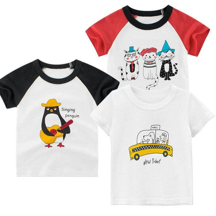 27home Girls Summer Short-Sleeve T-Shirt Princess Print 3-8Y - three cotton girls tees with princess and animal prints, short sleeves for summer play