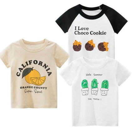 27home Girls Summer Short-Sleeve T-Shirt Princess Print 3-8Y - three cotton girls tees with princess, cactus and California prints, summer casual