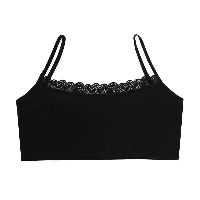 Girls' Lace Trim Tube Top Bra Vest - Breathable Cotton Underwear for Developmental Ages 8-15