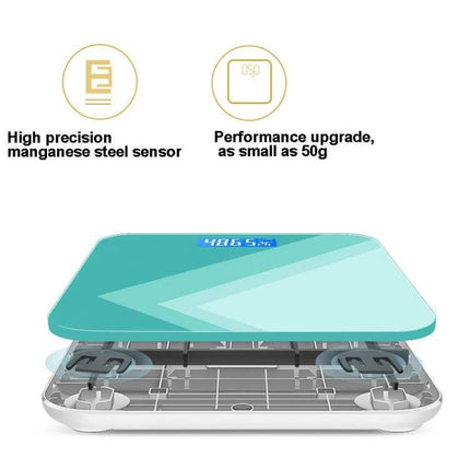 28cm Smart Electronic Scales For Home Use With Easy Read Display - turquoise tempered glass scale with high-precision sensors and ABS non-slip base