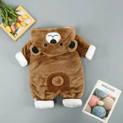 Comfortable Cotton Onesie with Hood for Winter Babies Aged 0-2 Years - brown plush bear hooded baby romper, 95% cotton, warm soft winter outfit