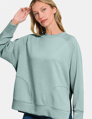 Zenana Scuba Round Neck Side Slit Sweatshirt