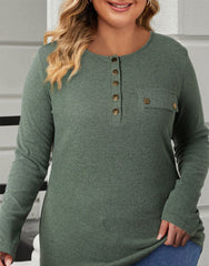 Plus Size Half Snap Long Sleeve T-Shirt