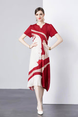 Summer V-neck Pleated Sleeve Dress in French Style