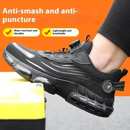 Flyknit Safety Work Shoes With Puncture Resistant Toe black breathable anti-smash work shoe with TPU mesh upper