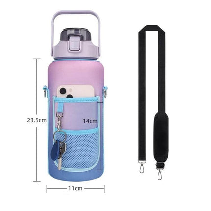 2L Gradient Water Bottle Cover With Strap Purple Orange - padded sleeve with pocket, adjustable shoulder strap, fits 2L/64oz bottles
