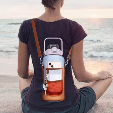 2L Gradient Water Bottle Cover With Strap Purple Orange - adjustable shoulder strap, cushioned sleeve, front pocket for keys and phone