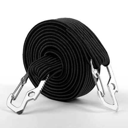 2m Elastic Strapping Rope With Hook For Bike Or Motorcycle Back Seat - black nylon strap with carbon steel hooks rolled for securing helmets and bags