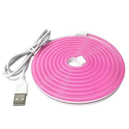 2m USB LED Light Strip Pink for Cozy Home Mood Lighting - coiled pink 2m USB-powered LED strip, flexible silicone, IP65 for TV backlighting and shelves