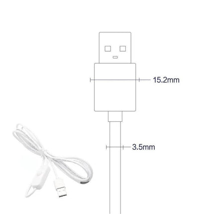 2m USB Power Cable With On Off Button For LED Light Strips - white USB cable with inline switch and 15.2mm plug, 3.5mm cable width
