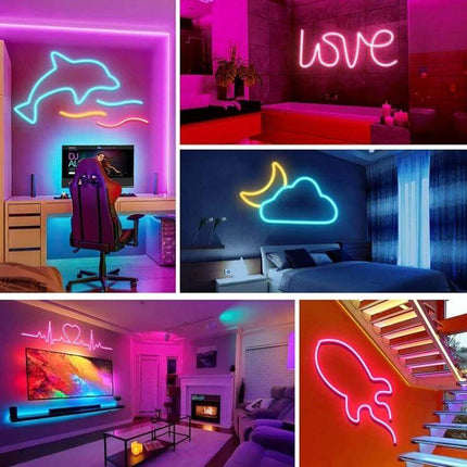 2m USB LED Light Strip Pink for Cozy Home Mood Lighting - pink silicone strip illuminating TV backlight, wall art, bed accent and stair neon-style mood lighting