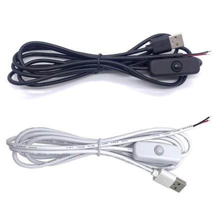 2m USB Power Cable With On Off Button For LED Light Strips black and white options with inline switch and USB-A connector