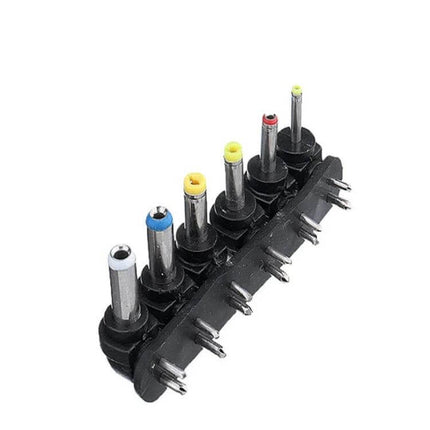 3-12V Adjustable Voltage Power Supply With EU and US Plug - set of color-coded DC barrel connectors for adjustable power adapter