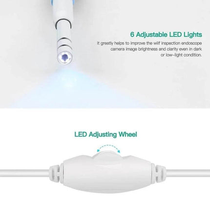 3 In 1 USB Ear Scope With Camera For Android And PC showing 5.5mm camera head with 6 adjustable LEDs and LED adjusting wheel