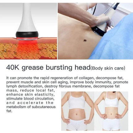 3 In 1 Ultrasonic Cavitation Body Slimming Device US Plug being used on abdomen for non-invasive fat reduction and skin tightening