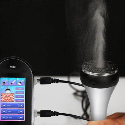 3 In 1 Ultrasonic Cavitation Body Slimming Device US Plug showing handheld probe steaming and digital control unit for at-home body contouring