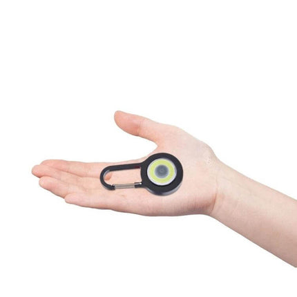 3 Pack Mini Carabiner COB Flashlight Keychain For Outdoors - stainless steel carabiner COB LED keychain shown in hand