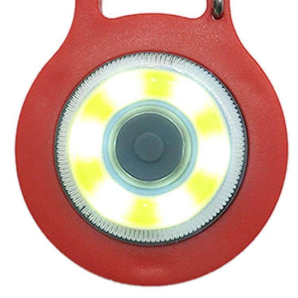 3 Pack Mini Carabiner COB Flashlight Keychain For Outdoors red COB LED close-up showing ring light and carabiner hook