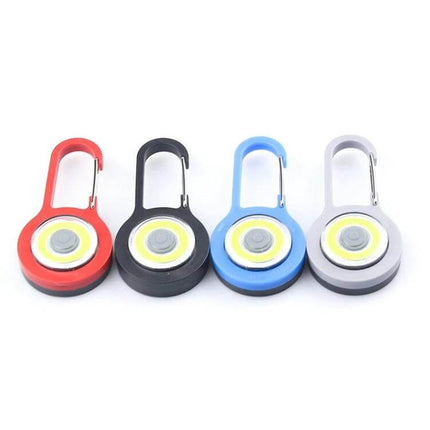 3 Pack Mini Carabiner COB Flashlight Keychain For Outdoors - stainless steel mini carabiner COB LED keychain set in red, black, blue, gray