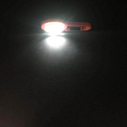 3 Pack Mini Carabiner COB Flashlight Keychain For Outdoors - illuminated red mini carabiner COB keychain flashlight shown in use