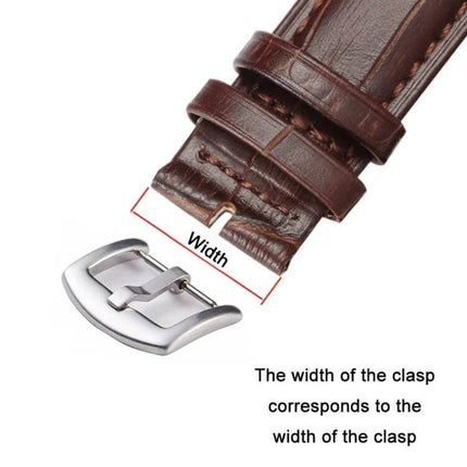 3-Piece Stainless Steel Watch Buckle Set For 18/20/22mm - 304 stainless steel replacement buckle shown with brown leather strap width measurement
