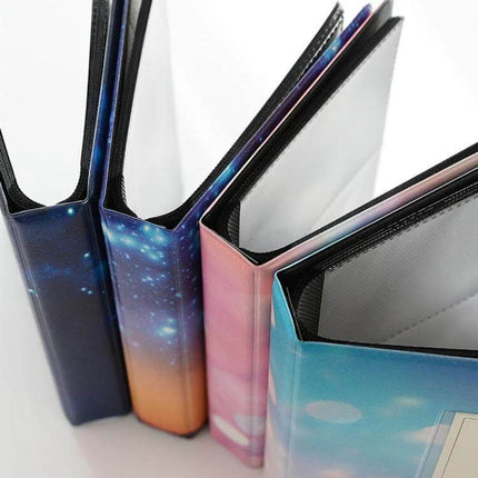 3-Inch PU Cover Photo Album for Keepsakes, Colorful Starry Series showing assorted starry-patterned 3-inch pocket albums with clear inserts
