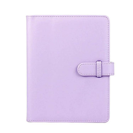Alt Tag: 3-Inch PU Leather Retro Photo Album for Everyday Memories - lavender compact PU leather album with strap, holds 6x8.4 cm photos and keepsakes