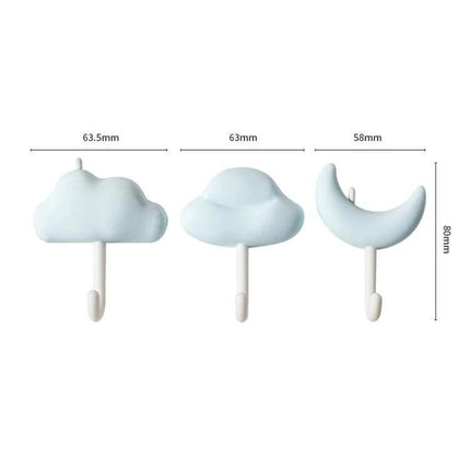 3-Piece Adhesive Wall Hooks Set, Non-Marking, Ideal For Home Or Dorm - pastel cloud and moon hooks for towels, keys, dorm organization