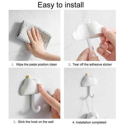 3-Piece Adhesive Wall Hooks Set, Non-Marking, Ideal For Home Or Dorm showing easy installation steps on tile wall with towel and hook