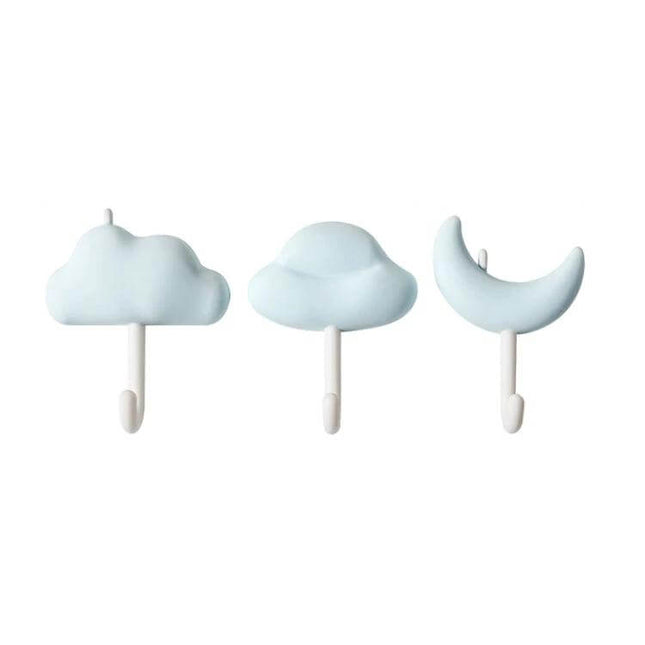 3-Piece Adhesive Wall Hooks Set, Non-Marking, Ideal For Home Or Dorm - cloud moon UFO shaped pastel hooks for towels keys cords