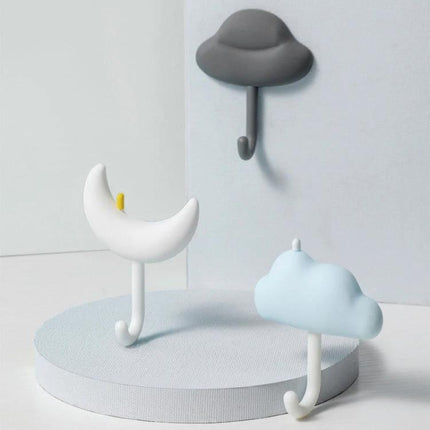 3-Piece Adhesive Wall Hooks Set, Non-Marking, Ideal For Home Or Dorm - cute moon cloud and UFO hooks for towels, keys, cords in dorms and apartments