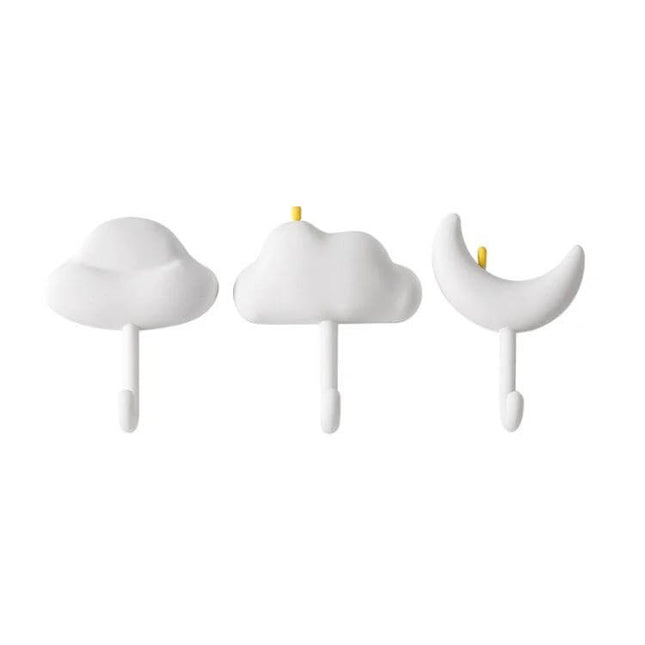 3-Piece Adhesive Wall Hooks Set, Non-Marking, Ideal For Home Or Dorm - white cloud and moon decorative adhesive hooks for towels keys and cords