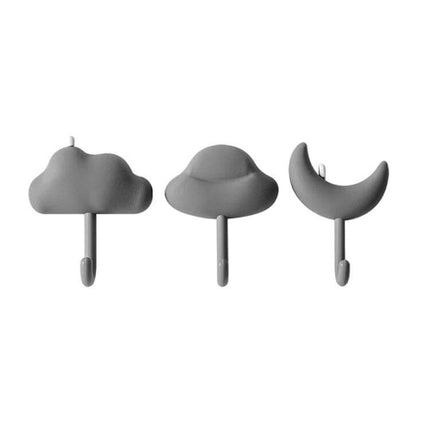 3-Piece Adhesive Wall Hooks Set, Non-Marking, Ideal For Home Or Dorm - gray cloud hat moon hooks for keys towels cords, adhesive damage-free hanging