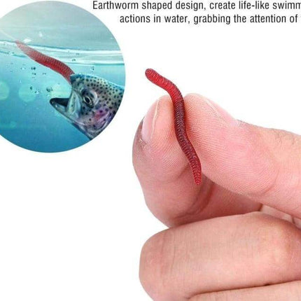 3.5cm Fishy Red Earthworm Luminous Soft Bait Lure For Freshwater - close-up of red luminous PVC earthworm soft bait held between fingers, shown in water with fish