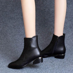 Stylish Pointed-Toe Chunky Heel Ankle Boots with Side Zipper