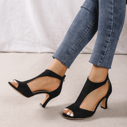 Womens Fish Mouth Heeled Sandals With Back Zipper For Summer Dress