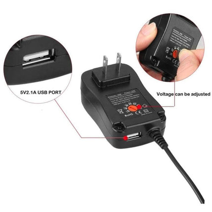 30W USB Power Adapter With Monitoring LED For Everyday Charging compact black wall charger with LED status, USB port and adjustable voltage