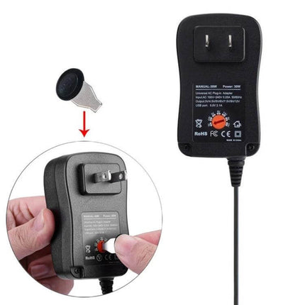 30W USB Power Adapter With Monitoring LED For Everyday Charging black wall charger showing LED status button and plug