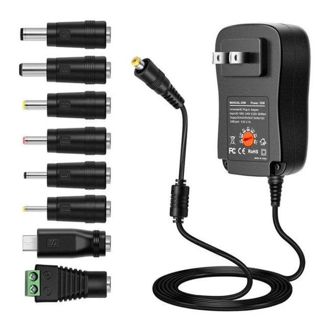 30W USB Power Adapter With Monitoring LED For Everyday Charging black travel wall charger with multiple interchangeable tips and front LED