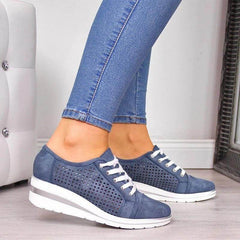 Casual Canvas Wedge Sneakers for Summer and Autumn with Breathable Air Mesh and Medium Heel