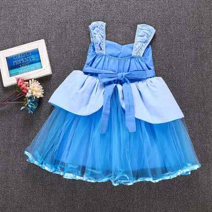 Lightweight Cotton Girls' Princess Dress for Spring and Summer Wear, Ages 3-8 blue sleeveless tulle party dress with bow, sizes 90-130